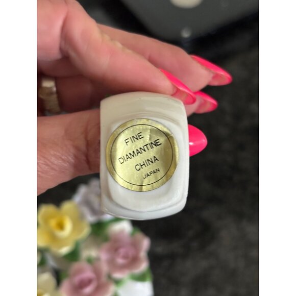 Set Of 8 Diamantine China Floral Napkin Rings Pink Roses & Yellow Daffodils - Picture 11 of 16